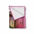 thumbnail image 2 of Pink Soft Flannel Fleece Throw Blanket, Outdoor View of Painted Vintage Window with Flowers in Pots Picture Print, Cozy Plush for Indoor and Outdoor Use, 60" x 80", Pink and Multicolor, by Ambesonne, 2 of 6