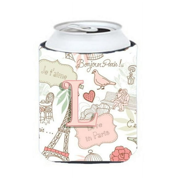 Letter L Love In Paris Pink Can & Bottle Hugger