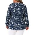 thumbnail image 3 of Plus Size Floral Print Tops for Women Square Neck Long Sleeve Pleated Tunic Dressy Casual Blouses 3X Navy Blue, 3 of 5