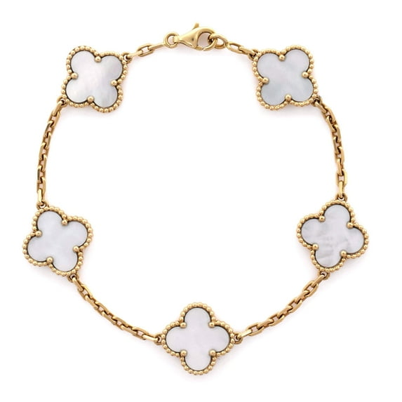 Pre-Owned Van Cleef & Arpels Vintage Alhambra 5 Motifs Bracelet 18K Yellow Gold and Mother of Pearl By Rebag