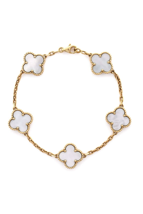Pre-Owned Van Cleef & Arpels Vintage Alhambra 5 Motifs Bracelet 18K Yellow Gold and Mother of Pearl By Rebag