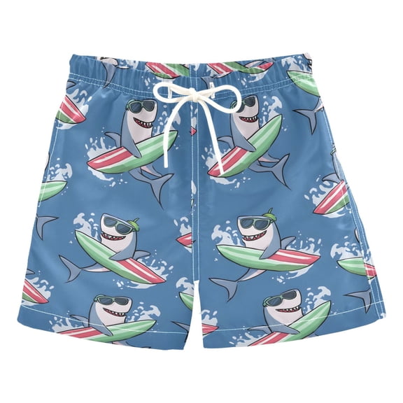 Shark with Surfboard Pattern Swim Trunks Quick Dry Beach Pool Board Shorts Lightweight Stylish Print Sizes 2T to XL