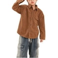 thumbnail image 5 of WRKEKC Kids Solid Color Corduroy Shirt Jacket Long Sleeve Pocketed Outerwear for 12 Months-10 Years Boys Girls Fall Winter, 5 of 5