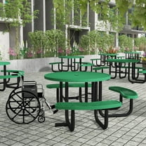Flash Furniture 46" Round Wheelchair Accessible Outdoor Picnic Table with Expanded Metal Mesh Seats and Top with Umbrella Hole and Ground Anchors, Green
