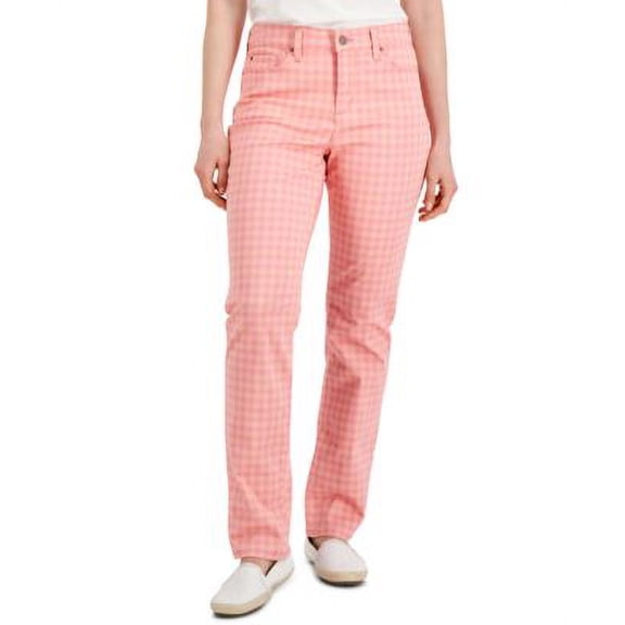 MSRP $40 Charter Club Women Lexington Gingham Straight-Leg Jeans Pink Size 6