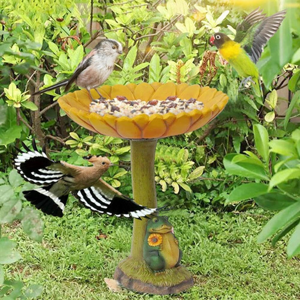 Bird Bath for Outside, Resin Rabbit Frog Ornament Birdbath, Antique Garden Bird Bath Bowl Statue Bird Drinking Feeder Decoration for Outdoor Patio Yard Lawn Backyard Desktop Tabletop Shelf