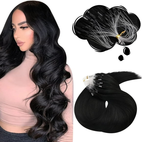 Moresoo Extensions de Cheveux Microbilles Cheveux Humains 22 Pouces Extensions de Cheveux Noirs Micro Links Extensions de Cheveux Longs Couleur de Cheveux Naturels 1 100 % Vrais Extensions de Cheveux Humains Micro Boucle 50g50S