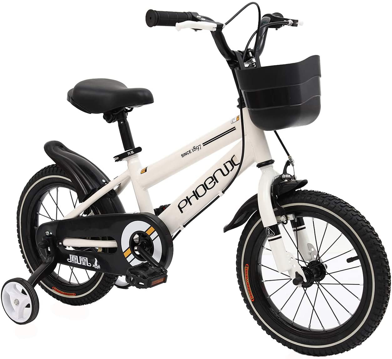 KAKU White 12 14 16 18 Inch Kids Bike With Training Wheels For 2-12 Girls Boys 