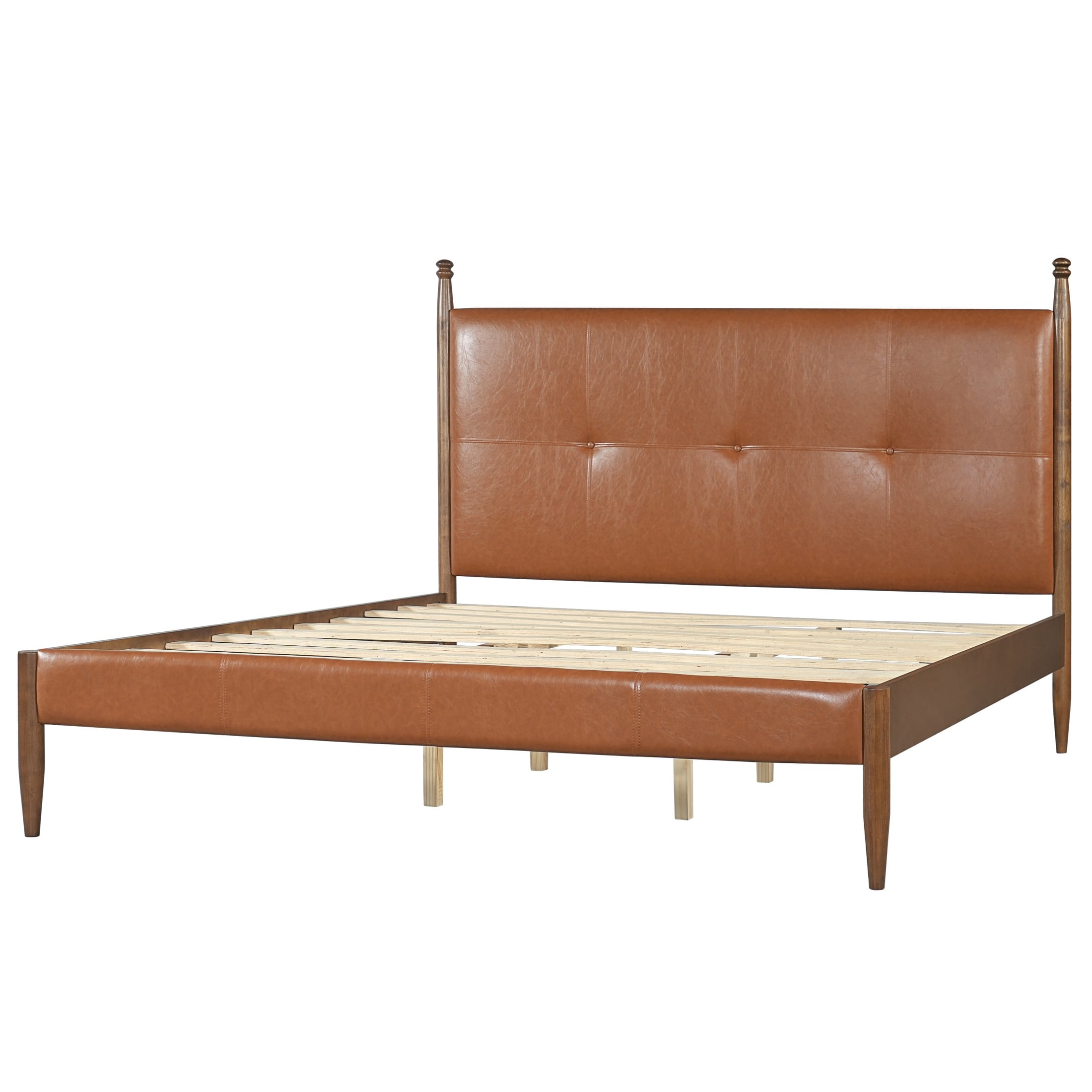 Christopher Knight Home Mid-Century King PU Upholstered Platform Bed with Tufted Headboard, Brown