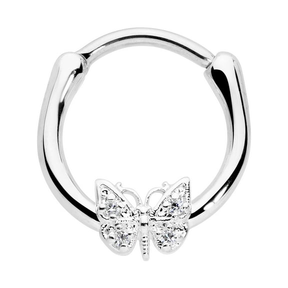 Body Candy 16G Stainless Steel Septum Jewelry Clear Butterfly Daith Tragus Cartilage Clicker 3/8"