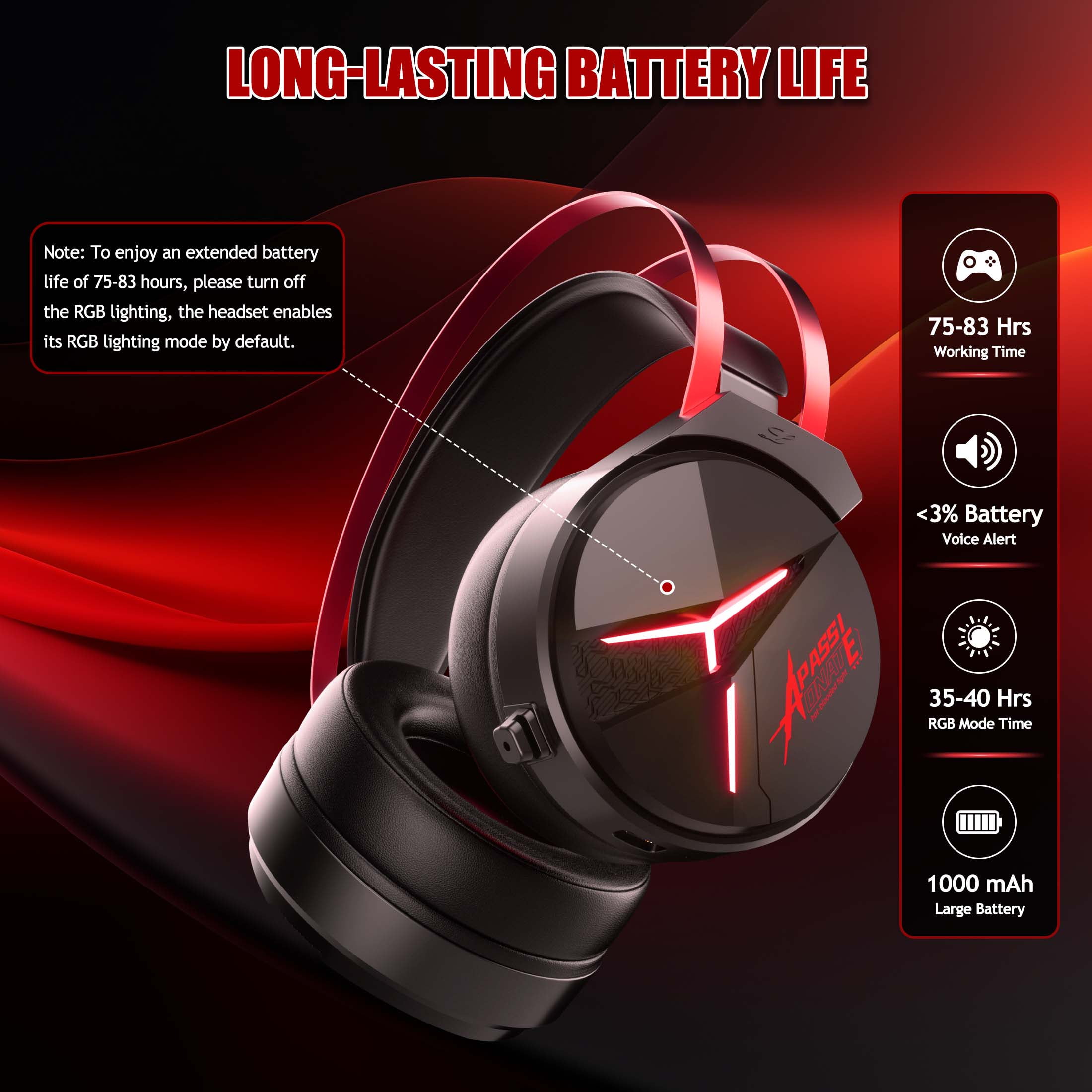 Wireless Gaming Headset with Mic, Bluetooth & 2.4GHz Over-Ear Headphone for PS5 PS4 Nintendo PC with Noise-Canceling Microphone & 7.1 Pro Surround Sound - Black Red