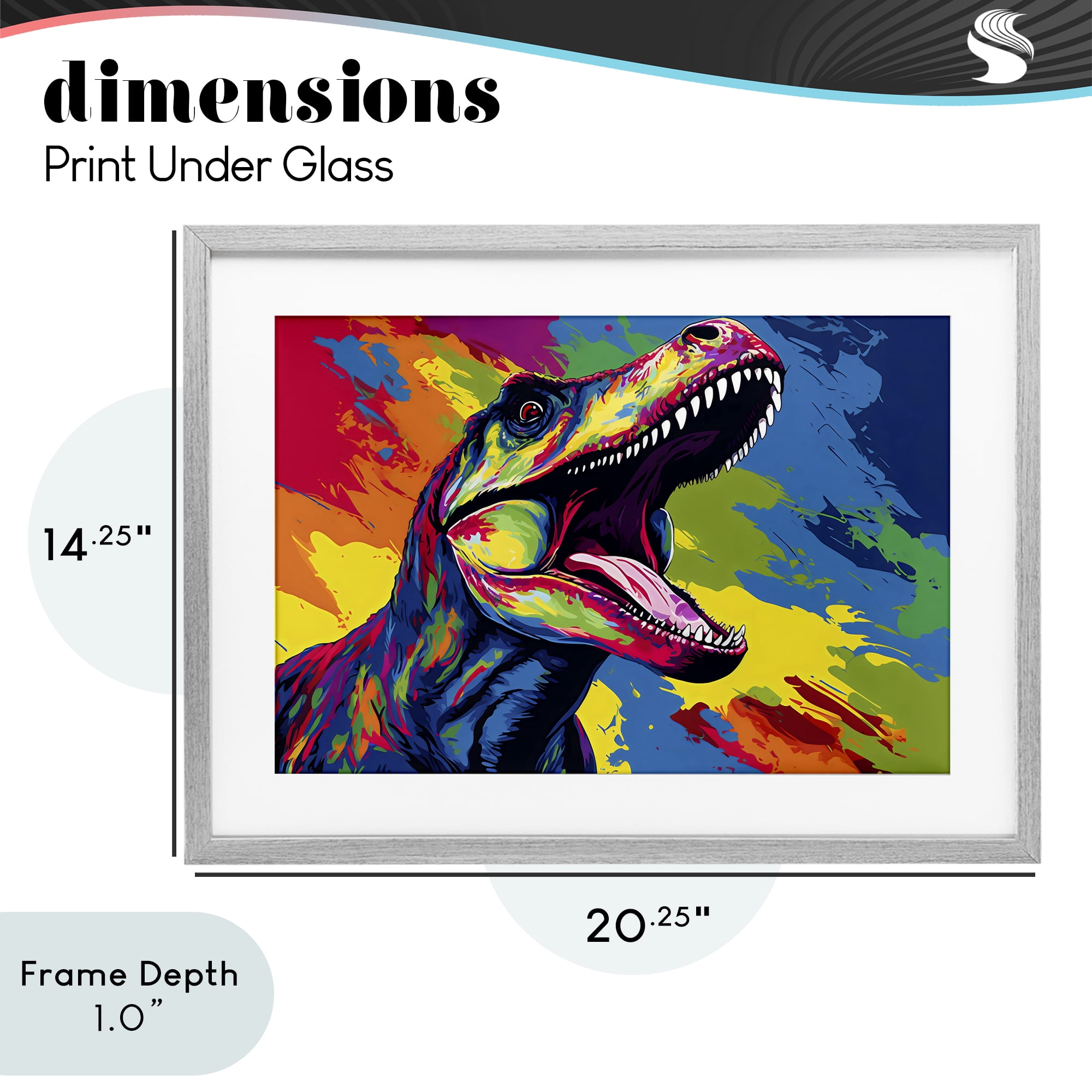 Stupell Industries Brightly Colored Dinosaur Gray Framed Print Under Glass, design by Creative Studio