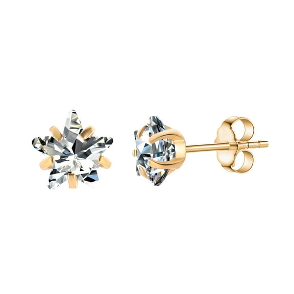 6mm Cubic Zirconia Stud Earrings for Women 18K Gold Plated 316L Surgical Steel Star