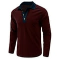 thumbnail image 3 of Iugvhana Men's Classic Button Down Polo Shirt Casual Long Sleeve Pullover Shirts Turndown Collar Slim Fit T-Shirt Top Wine M, 3 of 6