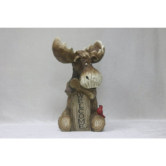 Hi-Line Gift Ltd 75624-B Moose with Cardinal Garden Welcome Sign