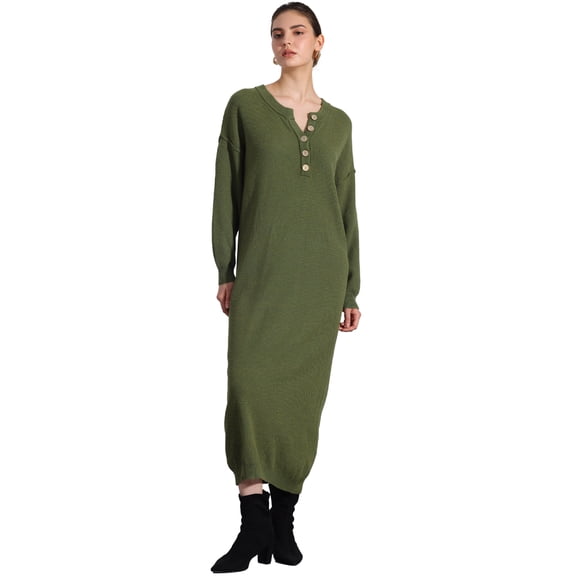 DARING DIVA Long Sleeves Midi Knitted Dress S Green