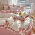 thumbnail image 1 of Pink Kawaii Bedding Set  Princess Ruffle Bed Covers  Full Set  Washed Cotton Quilt Cover  Sheet  Pillowcase Decor Bedroom, 1 of 7