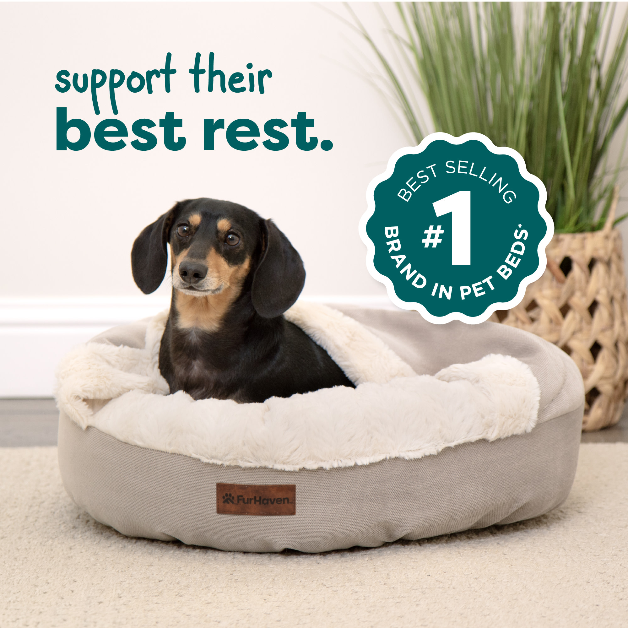 Furhaven Hooded Donut Calming Pet Bed, Small, Taupe photo 2