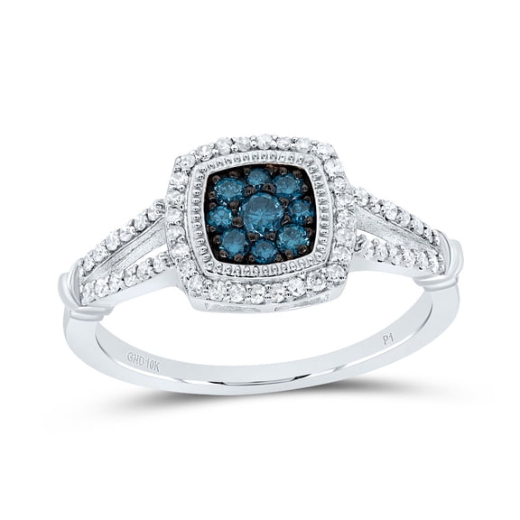 10kt White Gold 3/8 Cttw Diamond Blue Diamond Cushion Wedding Engagement Anniversary Ring, Women Size: 5-9