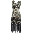 thumbnail image 1 of Vestido con escote en V, flecos, lentejuelas y cuentas de los años 20 de FEPITO, con conjunto de accesorios de los años 20, 1 of 5