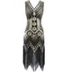 thumbnail image 1 of Vestido con escote en V, flecos, lentejuelas y cuentas de los años 20 de FEPITO, con conjunto de accesorios de los años 20, 1 of 5