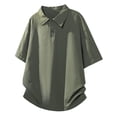 thumbnail image 3 of SeCaotees Oversized Short Sleeve Polo Shirts for Men Turn‑Down Collar Button Placket Relaxed Fit Lightweight Knit Streetwear Tops Green,XXXXL, 3 of 8