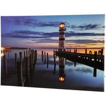 LED Lighted Coastal Sunset Lighthouse Scene Canvas Wall Art 15.75" x 23.5"