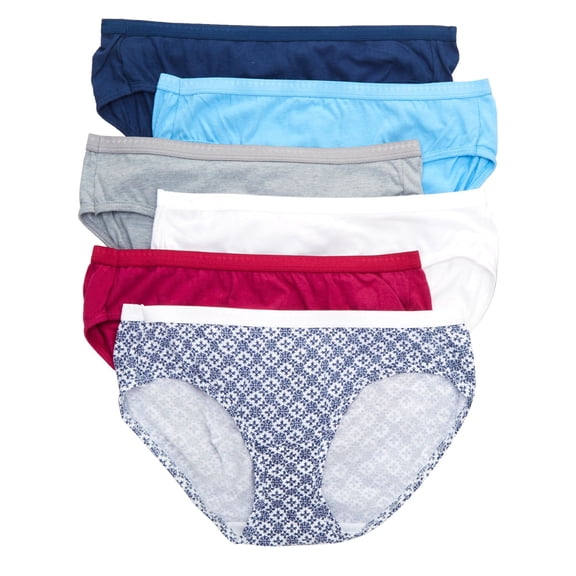 Women's Hanes 41H6CC Cotton Hipster Panty - 6 Pack (BluWhtHtrBerNvyBoho 6)