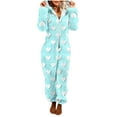 thumbnail image 2 of Xdegoge Adult Onesies Fleece Pajamas Fuzzy Hooded Zip Up One Piece Jumpsuit Heart Graphic Loungewear Sleep Pajama Sherpa Warm Winter Clothes, 2 of 5
