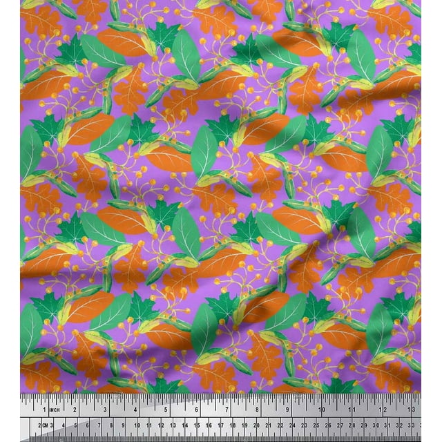 Soimoi Polyester Crepe Fabric Berries & Autumn Leaves Print Fabric by Yard 42 Inch Wide