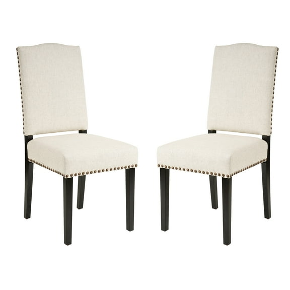 GDF Studio Cayson Contemporary Fabric Upholstered Dining Chairs, Set of 2, Beige and Dark Brown
