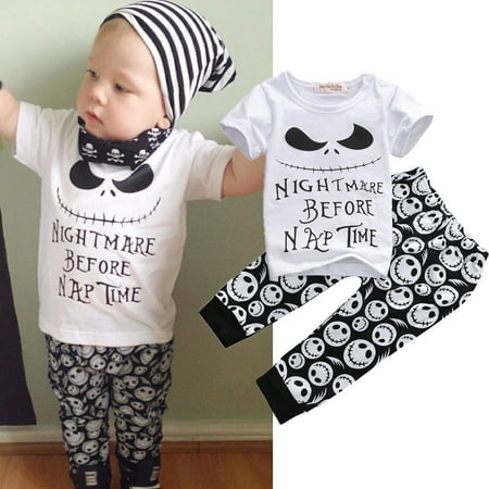 Baby Boy Girls Monster Skull Print Top T-shirt+Pant Leggings 2pcs Outfits Set