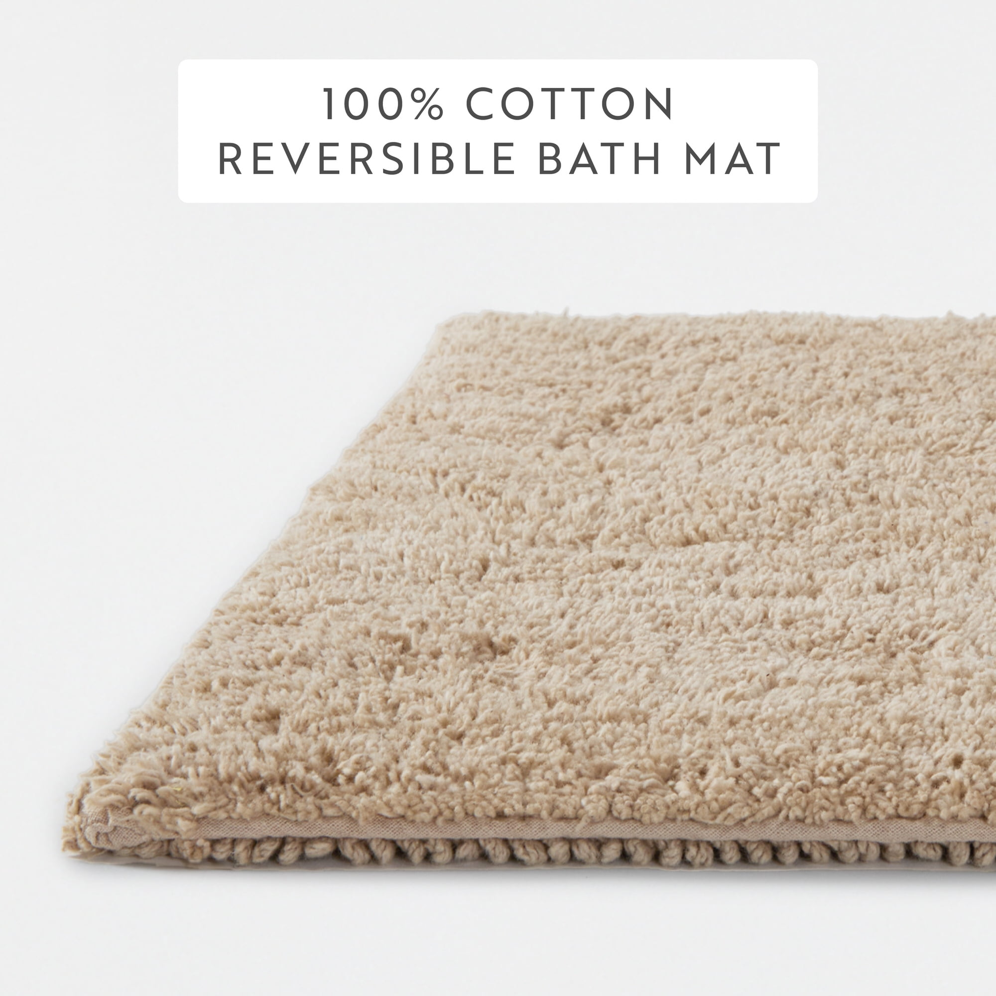 Noble Linens Reversible Cotton Bath Mat, 24 in x 17 in, Tan