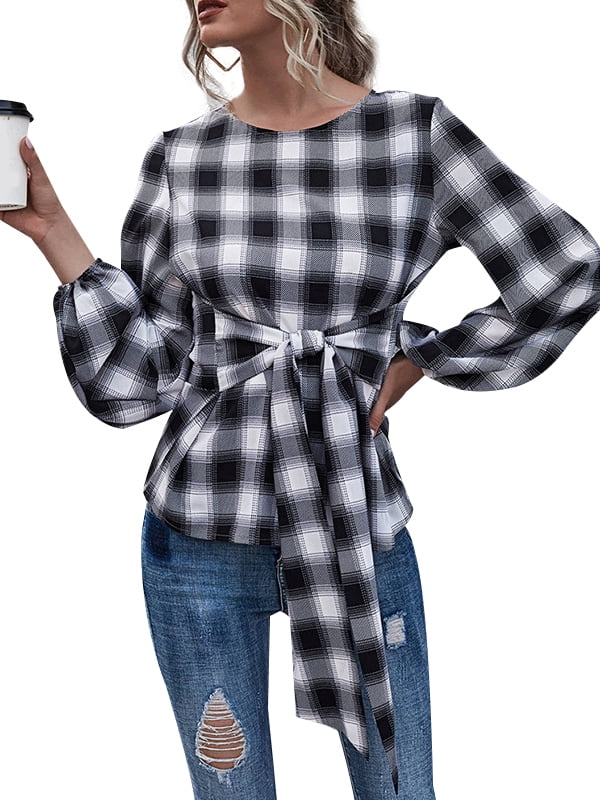 Christmas Long Sleeve Belted Blouse 