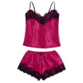 thumbnail image 4 of MEZZALL Women's 2 Piece Satin Pajama Set Spaghetti Strap Cami Top with Lace and Elastic Drawstring Shorts Sleepwear Holiday Pjs, 4 of 5