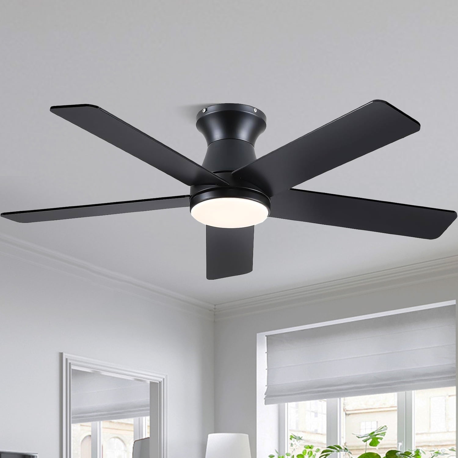 YIOSI 46" Black Low Profile Ceiling Fan with LED Lights, Quiet DC Motor, Remote Control, Reversible Modern Flush Mount Fan for Living Room, Kitchen, Bedroom, Patio - Indoor/Outdoor