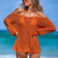 thumbnail image 2 of AGWOLF Crochet Cover Ups for Women Knit Hollow Out Swim Cover Up Off the Shoulder Long Sleeve Bathing Suit Coverups Summer Beach Outfits, 2 of 7
