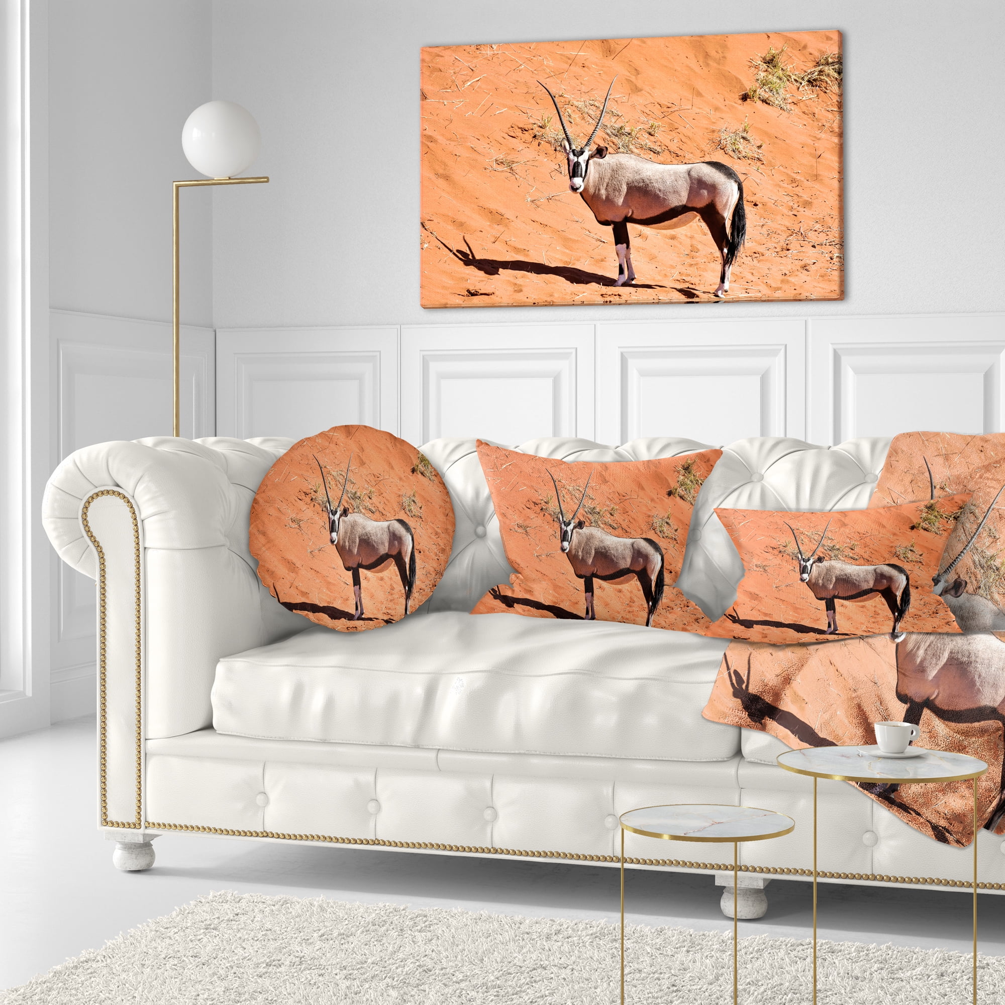 Designart Large Oryx in Bright Namib Desert - Animal Throw Pillow - 12x20