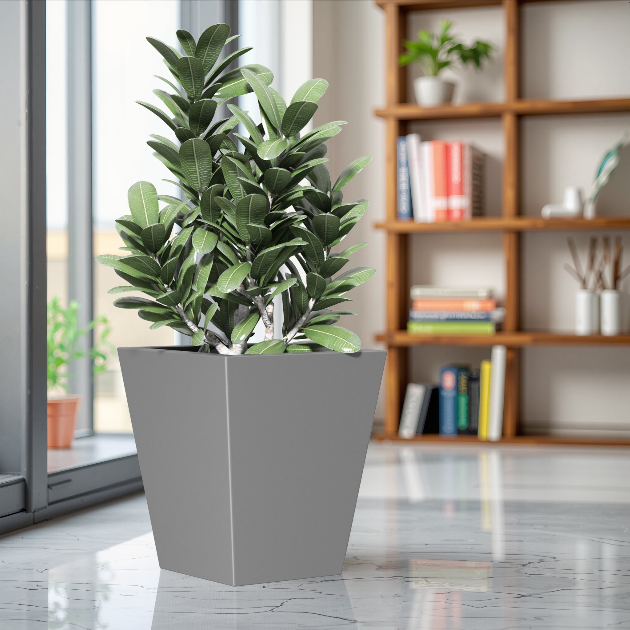 MAYEERTY 22*19*19" Gray Modern Metal Cone Planter with Drainage Hole for Outdoor Gardening, Patio & Balcony