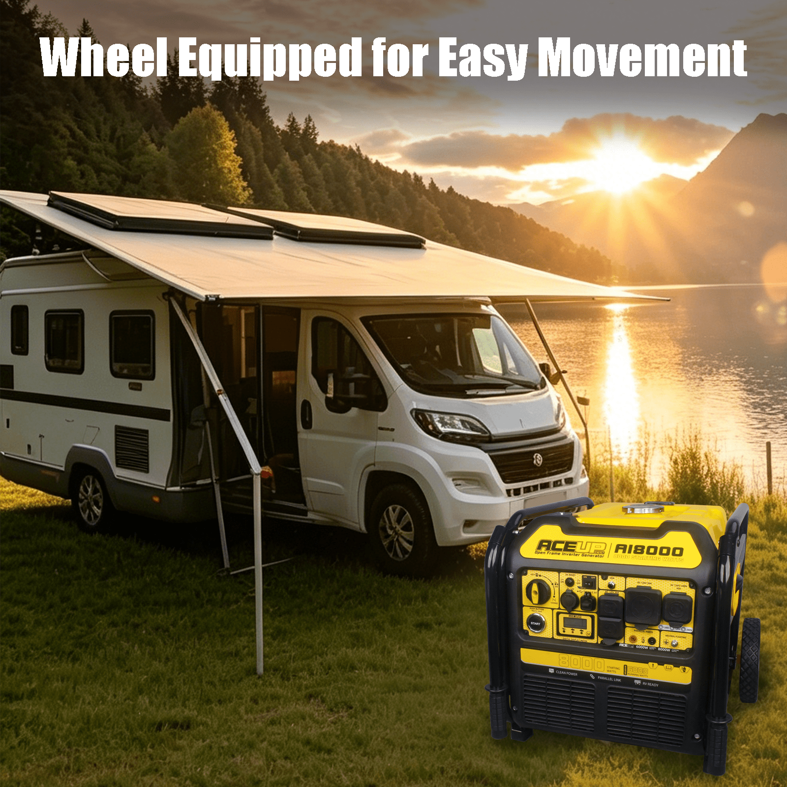 Aceup Energy 8000W Gasoline Pull Cord Start Inverter Generator, RV-Ready for Home Use, Emergency