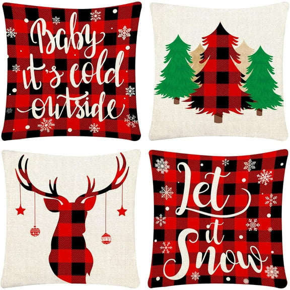 Christmas Pillow Covers 18x18 Set of 4 Christmas Pillow Cases for Home Decorations