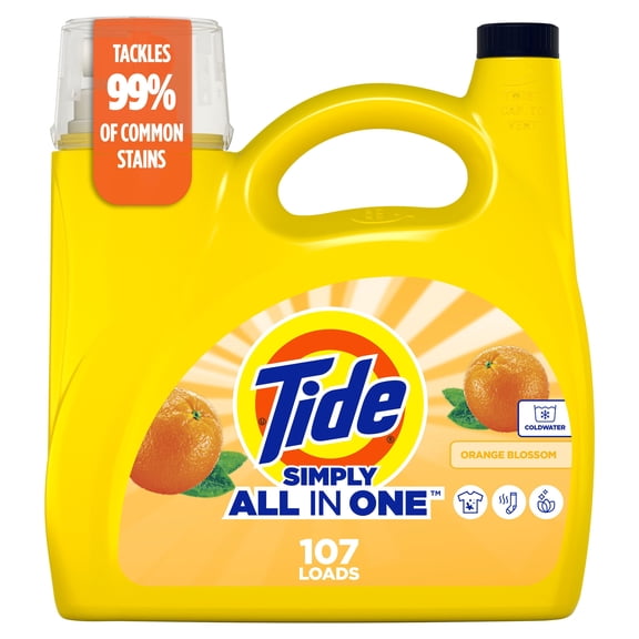 Tide Simply All-In-One Liquid Laundry Detergent, Orange Blossom Scent, 4.16 Litres, 107 Wash Loads