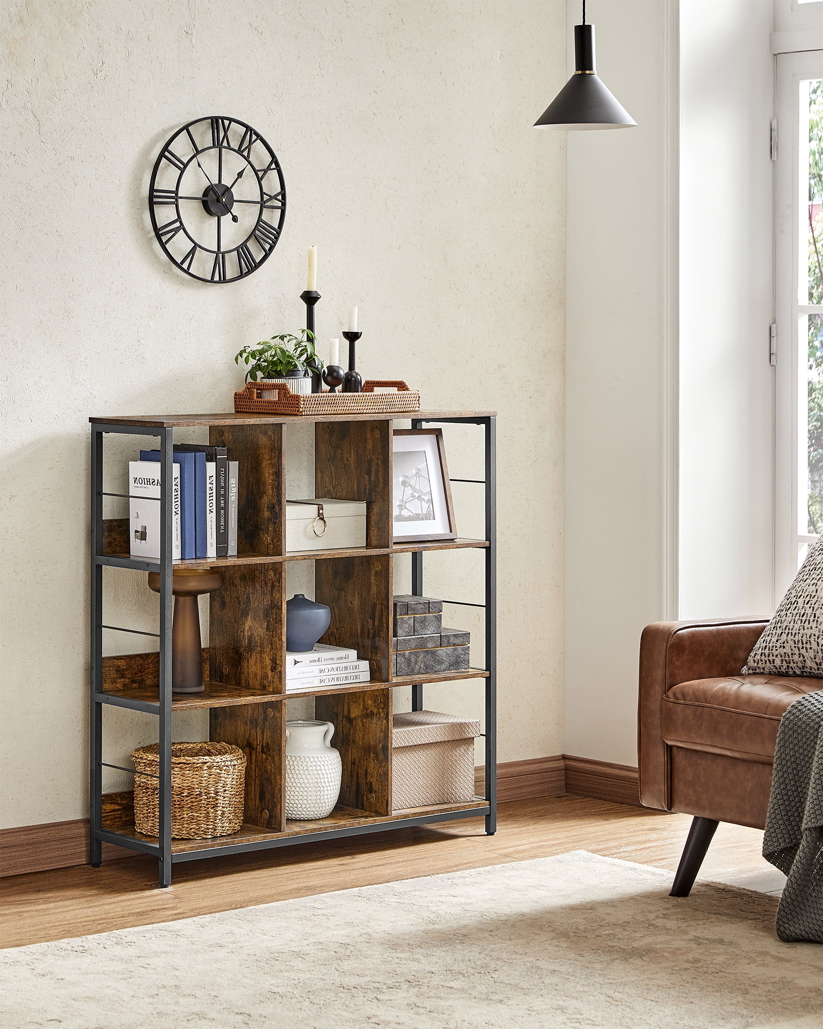Bookshelf, Bookcase, 9 Cubes Storage Organizer, Industrial Open Display Shelf, for Bedroom, Office