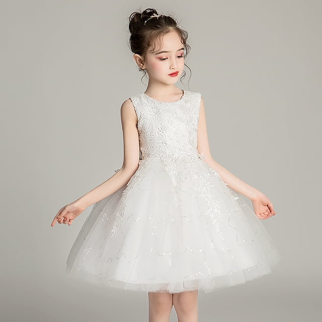 Robe de Princesse pour Fille, Cadeau d'Anniversaire, Robe de Demoiselle d'Honneur, Col Rond, Sans Manches, Nœud Solide, Robe de Princesse