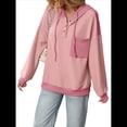 thumbnail image 3 of Sudadera con Capucha para Mujer 2025, Cuello Abotonado, Cordón Ajustable, Sudadera Informal de Larga, Camisetas. Rosa XXL, 3 of 10