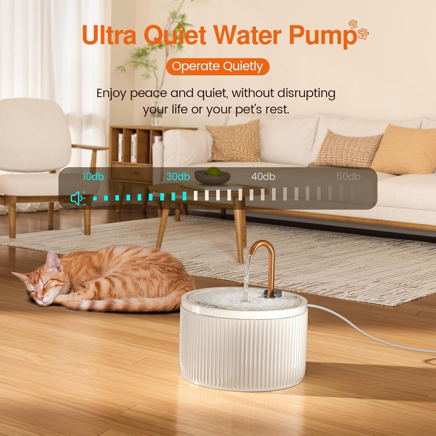 Ceramic Cat Water Fountain - 2.1L/71oz - All-Ceramic Body & Pure Copper Water Spout - Non-Toxic - Automatic Pet Drinking Fountain Indoor with Ultra-Quiet Pump, and 3Pcs Filter & Sponge (White)