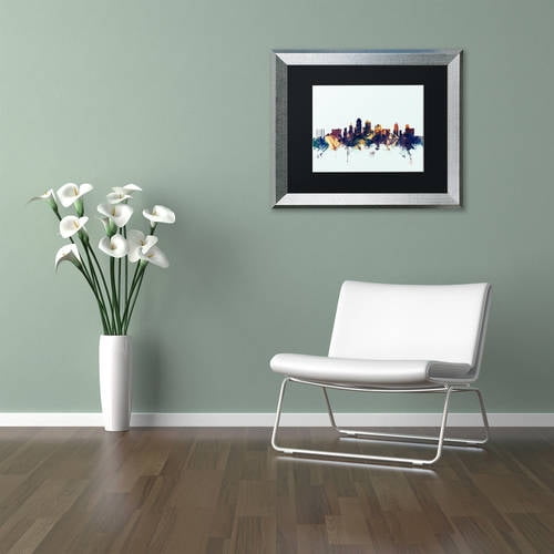 Trademark Fine Art "Kansas City Skyline Blue" Canvas Art by Michael Tompsett, Black Matte, Silver Frame