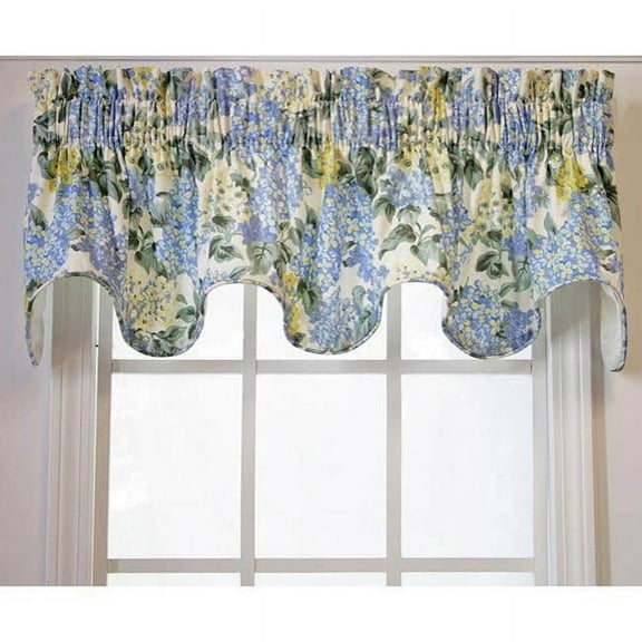 Ellis Hydrangea Classic Pattern Printed 3" Rod Pocket Window Scallop Valance Lined 70"x16" Blue
