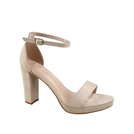 Josina-66 Women s Open Toe Ankle Strap Buckle Platform Chunky High Heels Sandals Shoes ( Nude  6)