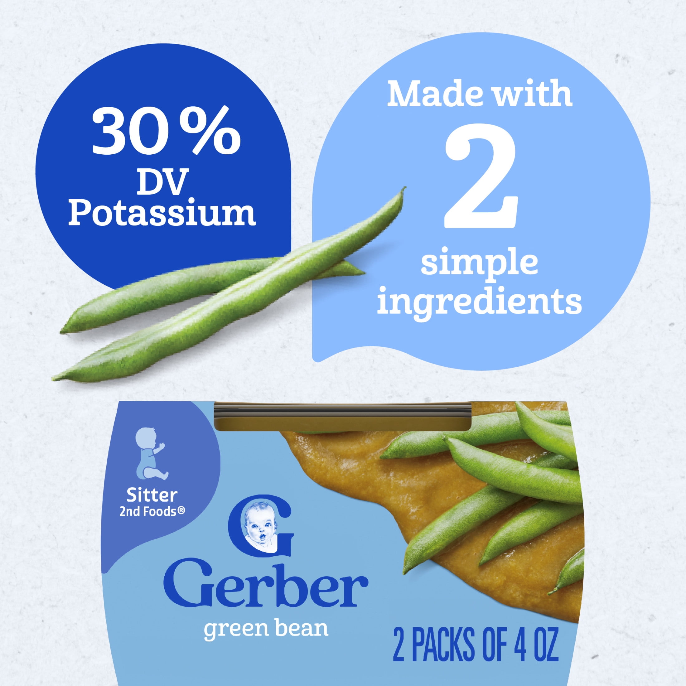 (4 pack) Gerber Stage 2 Baby Food, Green Beans Puree Tubs, Baby Puree, 2PK 8 oz